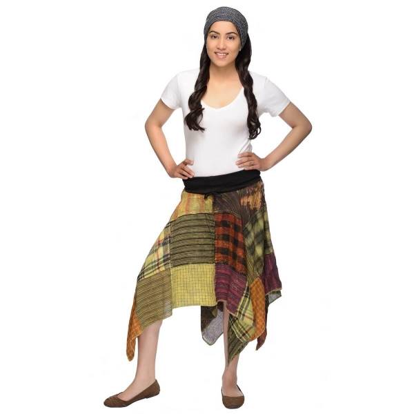 Simandra Rock Zipfelrock Patchwork Elfenrock Hippie Goa Psy Midi Mittelalter Knielang Sommerrock Fleurs Letzter Tag