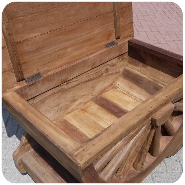 Simandra Massive Bauernhaus Teakholz Truhe Flores 2 Landhaus Stil mit altem Wagenrad Discount Store für neue Produkte
