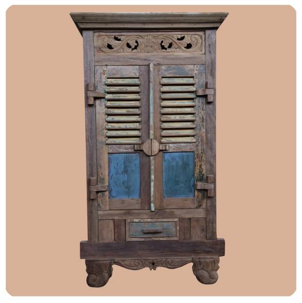 Simandra Old-Teak Hochschrank I Modell "Ubud 1" I Alt Teak Schrank aus Massivholz I Simandra