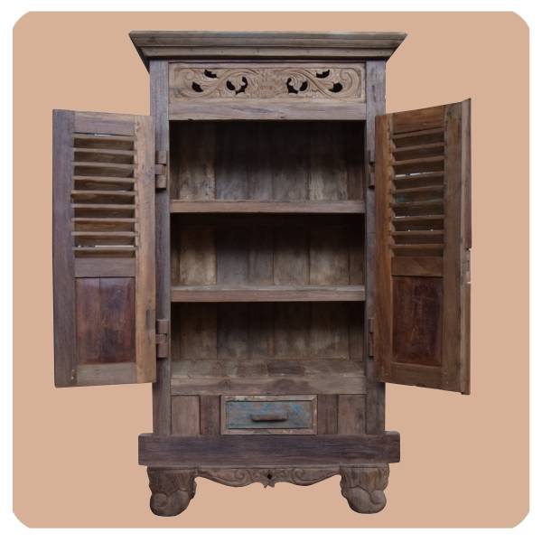 Simandra Old-Teak Hochschrank I Modell "Ubud 1" I Alt Teak Schrank aus Massivholz I Simandra Clearance-Verkauf