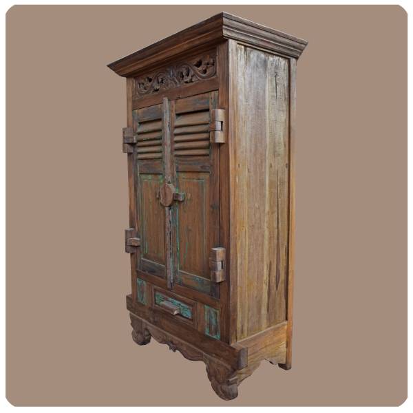 Simandra Old-Teak Hochschrank I Modell "Ubud 2" I Alt Teak Schrank aus Massivholz I Simandra Kostenloser Versand international