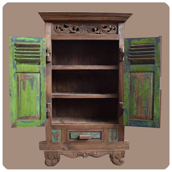 Simandra Old-Teak Hochschrank I Modell "Ubud 2" I Alt Teak Schrank aus Massivholz I Simandra Kostenloser Versand international