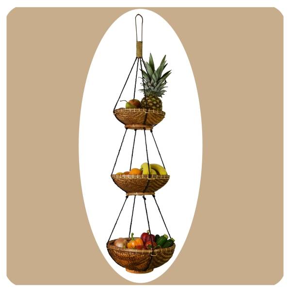 Simandra Rattan Hängekorb Bambus Hängeregal Boho Obstkorb Hängeetagere aus Naturmaterial