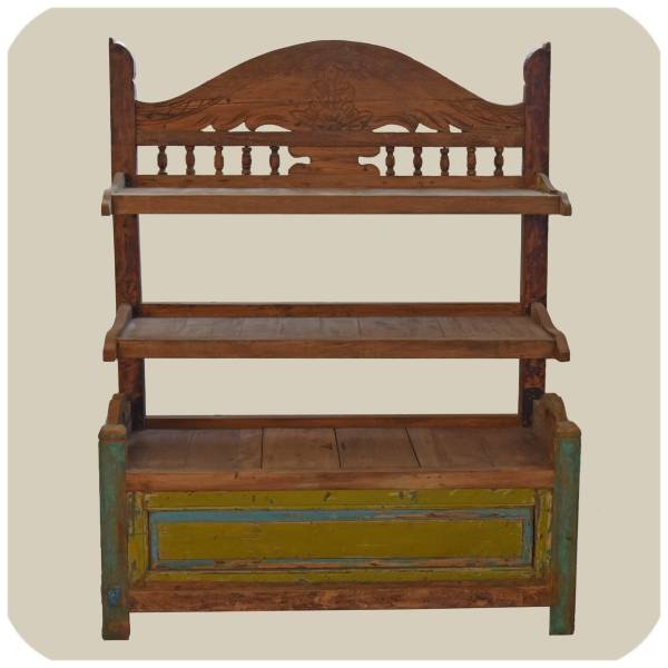 Simandra Recycling Teak Holz Regal Sulawesi mit Ablagen und integrierter Truhe