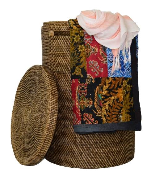 Simandra Wäschekorb Wäschebox mit Deckel aus 100% Ata, Rattan Palme, dekorative Unikate Aufbewahrungskorb Handarbeit natur rund Hotsell