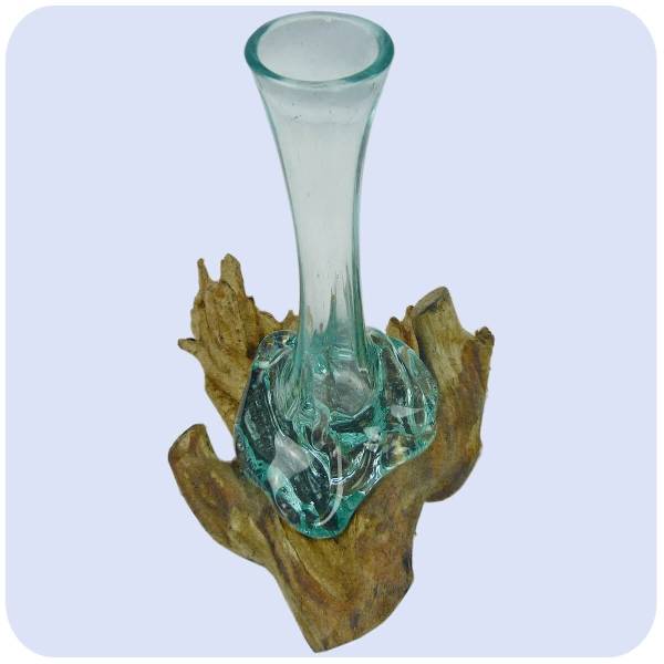 Simandra Wurzelholz Glas-Vase Wurzel-Vase Deko-Glas Holz Geschenk Unikat Objekt Design Blumenvase Karaffe