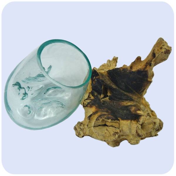 Simandra Wurzelholz Glas-Vase Wurzel-Vase Deko-Glas Holz Geschenk Unikat Objekt Design Blumenvase klein Schlussverkauf