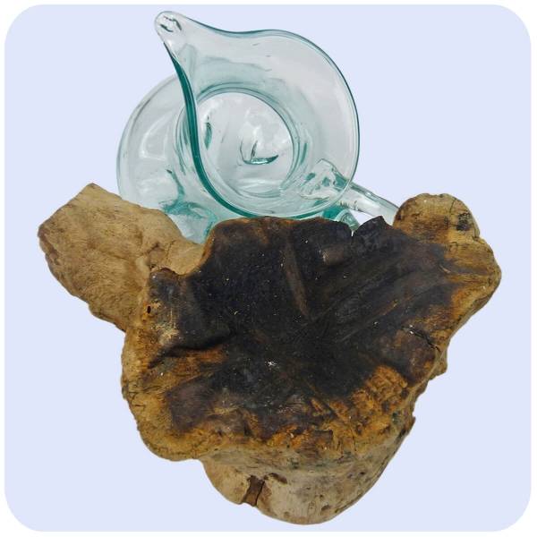 Simandra Wurzelholz Glas-Vase Wurzel-Vase Deko-Glas Holz Geschenk Unikat Objekt Design Blumenvase Krug Günstiger Verkauf