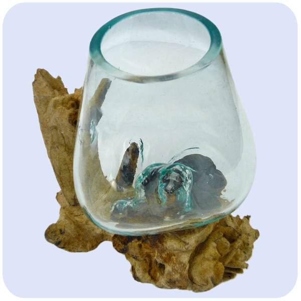 Simandra Wurzelholz Glas-Vase Wurzel-Vase Deko-Glas Holz Geschenk Unikat Objekt Design Blumenvase mittel