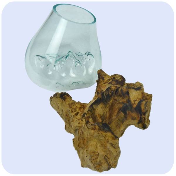 Simandra Wurzelholz Glas-Vase Wurzel-Vase Deko-Glas Holz Geschenk Unikat Objekt Design Blumenvase mittel Fabrikverkauf