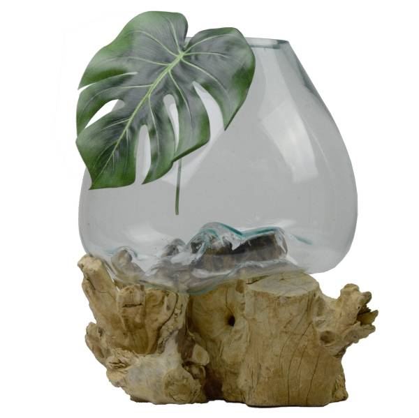 Simandra Wurzelholz Glas-Vase Wurzel-Vase Deko-Glas Kaffeewurzel Holz Design Blumenvase extra groß Blitzverkäufe