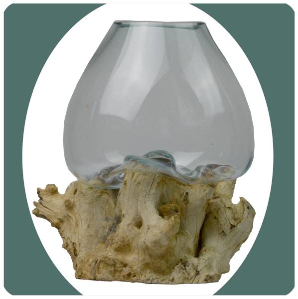 Simandra Wurzelholz Glas-Vase Wurzel-Vase Deko-Glas Kaffeewurzel Holz Design Blumenvase extra groß Blitzverkäufe