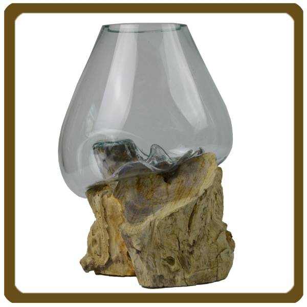 Simandra Wurzelholz Glas-Vase Wurzel-Vase Deko-Glas Kaffeewurzel Holz Design Blumenvase groß Kostenloser Versand