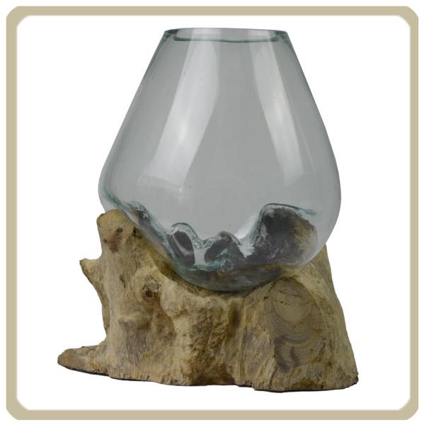 Simandra Wurzelholz Glas-Vase Wurzel-Vase Deko-Glas Kaffeewurzel Holz Design Blumenvase groß Kostenloser Versand